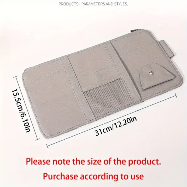 adc63d8f-d933-48a8-a6fb-6935655b6467.webp Gray PU Leather Car Visor Organizer